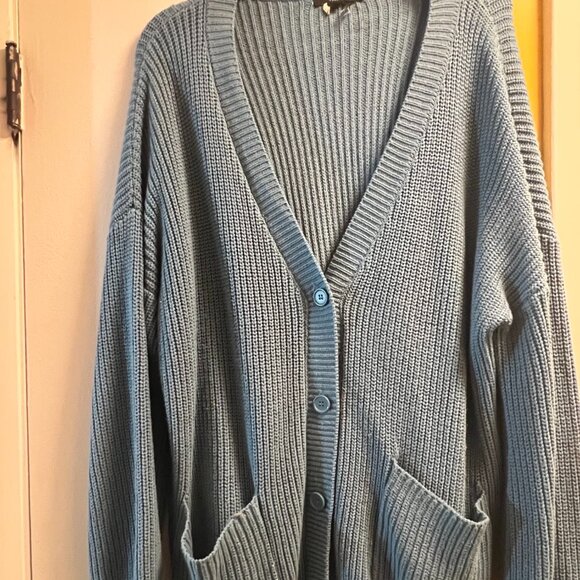 Forever 21 Steel Blue Chunky Knit Button Front Cardigan (Oversized Fit) - Picture 1 of 3